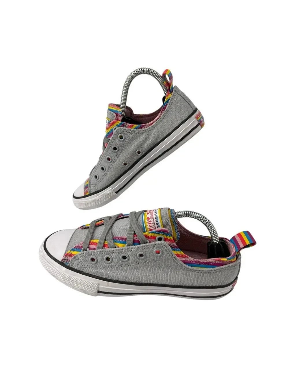 Converse Chuck Taylor Junior Sz 3 All Star Double-Upper Striped Rainbow Sneakers